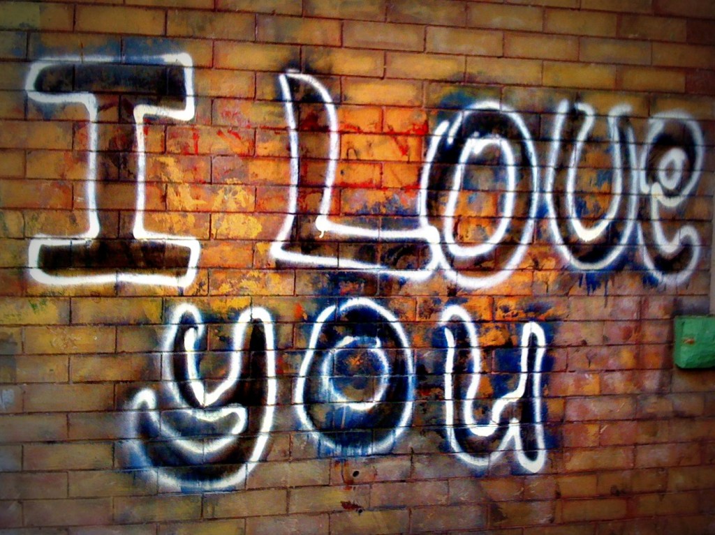 I love you graffiti on brick wall