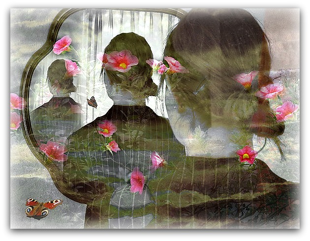 three figures in reflection 