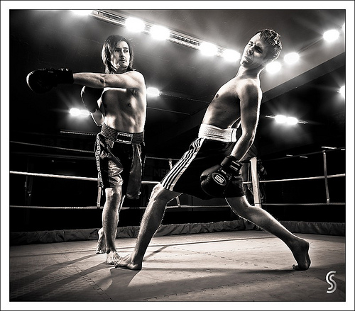 Knock Out: photo credit - Severin Sadjina black & white knock out at boxing match